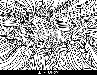 Psichedelico astratto peacock bass pesce. Illustrazione Vettoriale sfondo Illustrazione Vettoriale