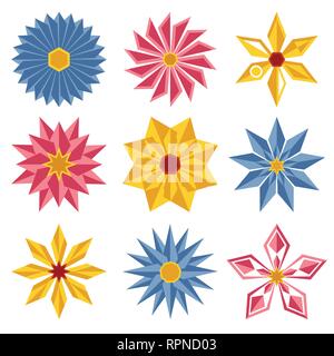 Fiori geometrici icon set. Semplice illustrazione vettoriale Illustrazione Vettoriale