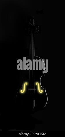 Un violino è visto illuminarsi in luce impressionante ed insolita in questa immagine. Questa è un'illustrazione. Foto Stock