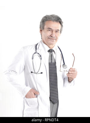 Ritratto di coppia medico con mantello bianco e stetoscopio su sfondo isolato Foto Stock