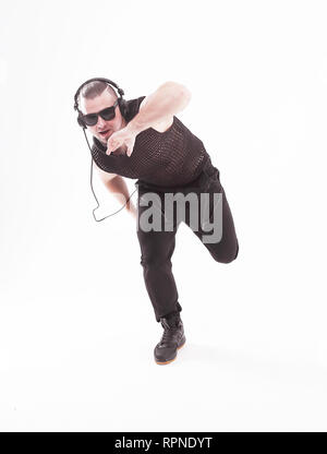 In piena crescita. cool rapper esegue breakdance Foto Stock