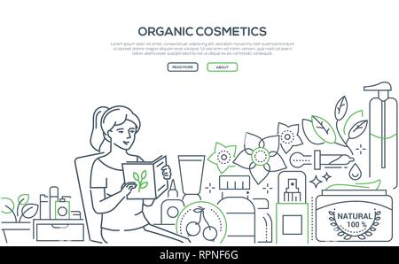 Cosmetici biologici- linea moderna stile di design di banner per il web Illustrazione Vettoriale