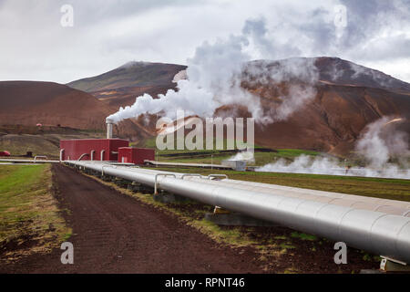 Krafla centrale geotermica, la più grande dell'Islanda stazione di potenza vicino vulcano Krafla, Nordest Islanda e Scandinavia Foto Stock