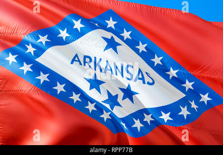 Arkansas bandiera. 3D USA sventola bandiera di stato di design. La nazionale di noi simbolo di Arkansas State, rendering 3D. I colori nazionali e la bandiera nazionale di Arkansas Foto Stock