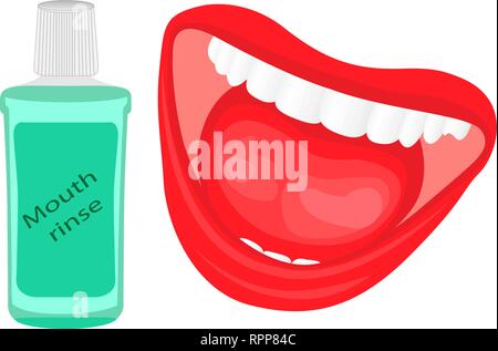 Sciacquare la bocca e una bella bocca sorridente che mostra denti sani denti bianchi illustrazione vettoriale Illustrazione Vettoriale