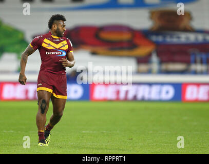 Febbraio 2019, John Smiths Stadium, Huddersfield, Inghilterra; Betfred Super League Rugby, Huddersfield Giants rispetto a Warrington lupi; Akuila Uate di Huddersfield Giants Foto Stock