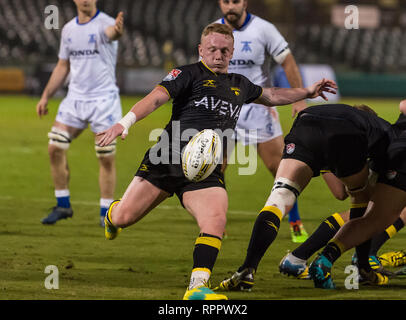 Febbraio 22, 2019 Houston SaberCats scrumhalf Connor Murphy (9) durante la mostra gioco tra Toronto e le frecce SaberCats Houston al campo di costellazione, Sugar Land, Texas. A metà tempo Toronto frecce sono in alto al di sopra della Houston SaberCats 27-10. © Maria Lysaker/Cal Sport Media Foto Stock