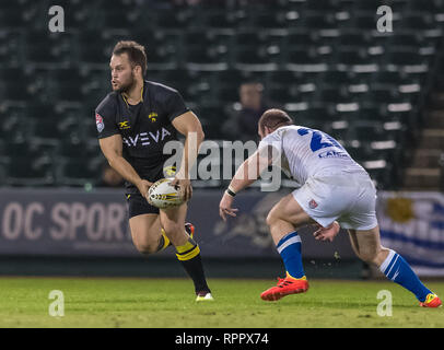 Febbraio 22, 2019 Houston centro SaberCats Conor Mills (23) durante il confronto tra le frecce di Toronto e la Houston SaberCats al campo di costellazione, Sugar Land, Texas. A tempo pieno Toronto frecce battere la Houston SaberCats 44-27. © Maria Lysaker/Cal Sport Media Foto Stock