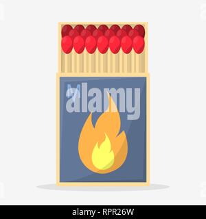 Raccolta di corrispondenze. Fiammifero bruciato con fuoco aperto matchbox. Design piatto stile. Illustrazione Vettoriale