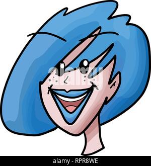 Illustrazione vettoriale di un ritratto di donna con capelli blu e make up Illustrazione Vettoriale