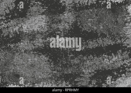 Grunge in bianco e nero. Abstract dark sporche di polvere sullo sfondo di sovrapposizione. Effetto Vintage con rumore, rotture, crepe, graffi, polvere, macchie. Foto Stock