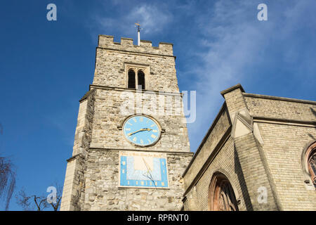 Il XV secolo il campanile della chiesa di Santa Maria Vergine, Putney, Putney High Street, London, Regno Unito Foto Stock