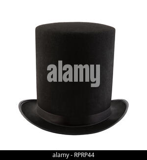 Extra neri alti vintage top hat isolati su sfondo bianco Foto Stock