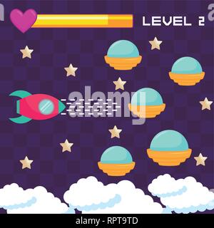 Classico gioco video UFO battenti illustrazione vettoriale design Illustrazione Vettoriale