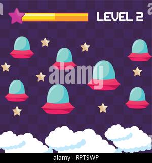 Classico gioco video UFO battenti illustrazione vettoriale design Illustrazione Vettoriale