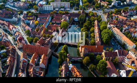 Antenna della Altstadt o città vecchia, Norimberga, Germania Foto Stock