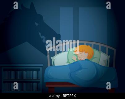 Un ragazzo avente una illustrazione nighmare Illustrazione Vettoriale