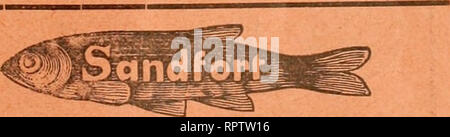 . Allgemeine Fischerei-Zeitung. H. Hildebrand's Nachf. Jakob Wieland München, 3 b Ottostrasse 3 b Spezial-Seschaft für Angelgeräthe t¥ gesTünAet 1843 -Vi empfiehlt allen Freunden des Angelsportes seine gie^euen, anerkannt vorzüglichen Fabrikate, sowie englische Geräthe, nur prima Qualität. -^^= Reichste Auswahl, - pelri Heil! Rsr Prels-Courant "S^ sratls e franko. In 22 Ausstellungen prämlirt. risclierei-Aiissteile£ Salisburgo 1900: Silberne Staatsmedaille. Sport-Aussteliuns MMcien 1899: Goldene Medaille. fortütnjudittßutJCinöt non lEöttgtr lEtoalö liefert: #i", ^rui uitfe l^e^tingc ber 3 Foto Stock
