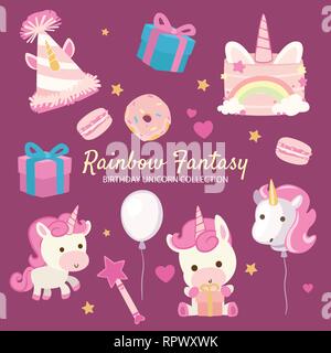 Rainbow Fantasy Unicorno compleanno Illustrazione Vettoriale