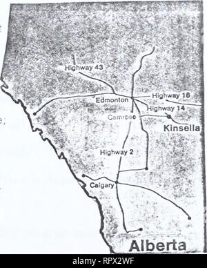 . Agri-news. L'agricoltura. Maggio 26, 1980 PER IL RILASCIO IMMEDIATO 17 RANCH GIORNO AGENDA giorno Ranch, promosso dall'Università di Alberta, Dipartimento di Scienze Animali e si terrà presso i bovini Stazione di ricerca a Kinsella (circa 90 miglia a sud-est di Edmonton) il 25 luglio 1980. L'ordine del giorno comprenderà: vacche di svernamento senza acqua - Dott. B.A. Giovani, professore, Dipartimento di Scienze Animali; il grano alimentare vacche di riforma - W.C. Graham, studente laureato, Dipartimento di Scienze Animali; taglio scuro tra vergine Tori - Dott.ssa M A. Prezzo, Professore Associato, Dipartimento di Scienze Animali; carne qua Foto Stock