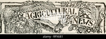 . Notizie agricoli. Agricoltura -- West Indies; le malattie delle piante -- West Indies. Un quindicinale di riesame o il dipartimento IMPERIALE DI AGRICOLTURA PER LA WEST INDIES. Vol. XVIII n. 453. BARBADOS, 6 settembre 1919. Pbick Id. Contenuto. Pagk. Servizi aerei 273 Barli.idos ^^^rop** •'••^ Meteo 286 Bermuda Grass, Eradica- zione del 279 Consiglio di agricoltura, Trinidad 281 Gran Bretagna il calo delle esportazioni 280 del carbone, il costo e il prezzo del cotone 280 Note : - cotone-seme pasto e il cloruro di potassio 278 Stainer di cotone in San Vincenzo 278 West Indian Coiton ... 278 Dominica giardini, nuovi impianti a 283 Dried-Banana Ind Foto Stock