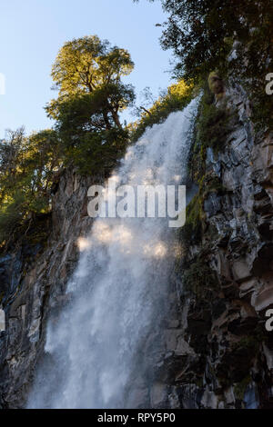 El Saltillo cascata situata in Lanin National Park, Patagonia, Argentina Foto Stock