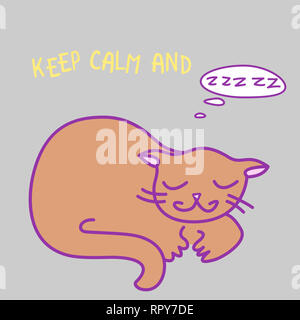 Cartoon gatto dorme. Sketchy doodle sleeping cat Foto Stock
