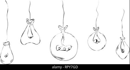 Palloncini disegnati in forma di lampadine in uno stile minimalista in forma di fili per gli interni, le idee, le icone. Schizzo. Illustrazione Vettoriale