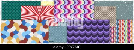 Una collezione di colorate motivi geometrici per lo sfondo e non solo. Sette modelli con una perfetta consistenza. Illustrazione Vettoriale