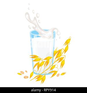 Carta vegetariano pack di Latte di avena con vetro e il brunch del cereale. Illustrazione di vettore isolato su sfondo bianco. Illustrazione Vettoriale