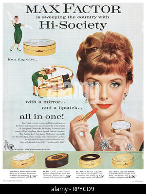 1959 U.S. pubblicità per Max Factor cosmetici. Foto Stock