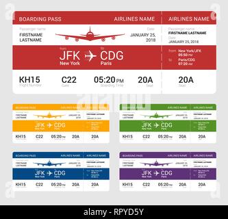 Insieme di diversi carta di imbarco isolata su uno sfondo grigio. Illustrazione Vettoriale. Illustrazione Vettoriale