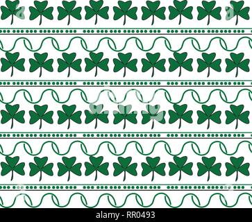 Illustrazione vettoriale di una Festa di San Patrizio dello sfondo. Modello senza cuciture con foglie di trifoglio e linee Illustrazione Vettoriale