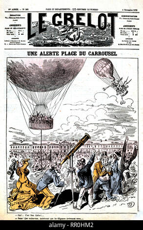 Une alerte, Place du Carrousel - cartoon mostra il principe Don Carlos in un pesantemente armati palloncino che ha soffiato fuori corso ca. 1878 Foto Stock