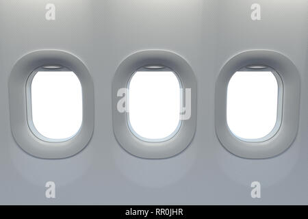 Aeroplano windows. Viaggi e turismo fliight concetto. 3d illustrazione Foto Stock