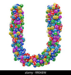 Alfabeto lettera U, dalle sfere della lotteria. 3D rendering isolati su sfondo bianco Foto Stock