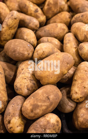 Cumulo di materie patate bianche nel negozio di generi alimentari bin Foto Stock