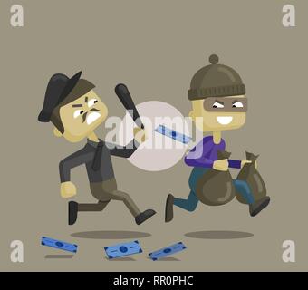 Vector cartoon illustrazione di un funzionario di polizia e ladro Illustrazione Vettoriale