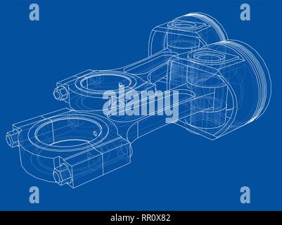 Schizzo di pistone. Vettore di rendering 3D Illustrazione Vettoriale