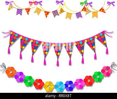 Set di colorati Bandiere vacanze isolati su sfondo bianco. Vector cartoon close-up illustrazione. Illustrazione Vettoriale