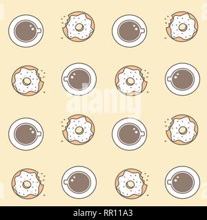 Carino il vettore seamless pattern illustrazione dello sfondo con tazzine di caffè e ciambelle Illustrazione Vettoriale
