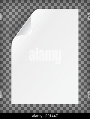 Blank foglio di carta A4 con angolo arricciato. Realistico illustrazione vettoriale Illustrazione Vettoriale