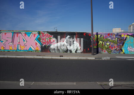 Muhammad Ali graffiti, vicino a Les Jardins d'Eole, Rue Riquet, 75018 Parigi, Francia Foto Stock