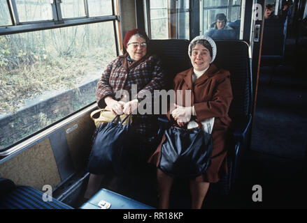 Passeggeri in British Rail Diesel Multiple Unit treno sul Oxenholme a Windermere treno, Lake District, Inghilterra Foto Stock