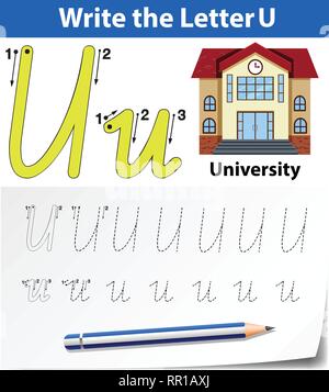 Scrivere la lettera u inglese illustrazione della scheda Illustrazione Vettoriale