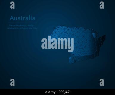 Australia mappa bassa poli illustrazione vettoriale, paese in Oceania icona poligonale, icona isometrica, concetto ducation illustrazione, sfondo blu scuro Illustrazione Vettoriale