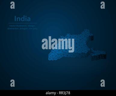 India mappa bassa poli illustrazione vettoriale, Sud paese asiatico icona poligonale, icona isometrica, concetto ducation illustrazione, sfondo blu scuro Illustrazione Vettoriale