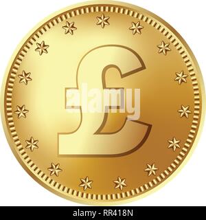 Golden lira sterlina moneta, denaro. Illustrazione Vettoriale