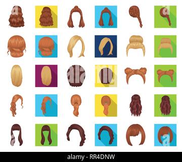 Retro,barberia,beauty,braid,cartoon,appartamento,raccolta,pettinate,curl,dark,design,fashion,femmina,capelli,haircut,pettinatura,parrucchiere,l'acconciatura,icona,immagine,isolato,kara,luce,logo,long,Modello,altri tipi,paint,pebble,rosso,salon,impostare,segno,spit,stile,styling,il simbolo,coda,tipo,varietà,vettore,web,donna, Vettori vettore , Illustrazione Vettoriale