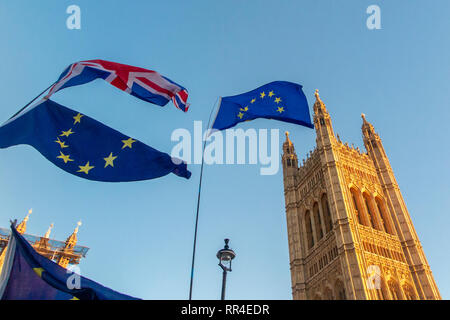 Londra, UK.28 gennaio 2019; Pro e anti Brexit dimostranti fuori le case del Parlamento Foto Stock